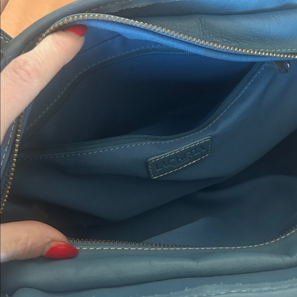 Italian Leather Blue Satchel Soft Pebbled Spring Shoulder Bag w/ Charm & Wallet - Picture 7 of 16